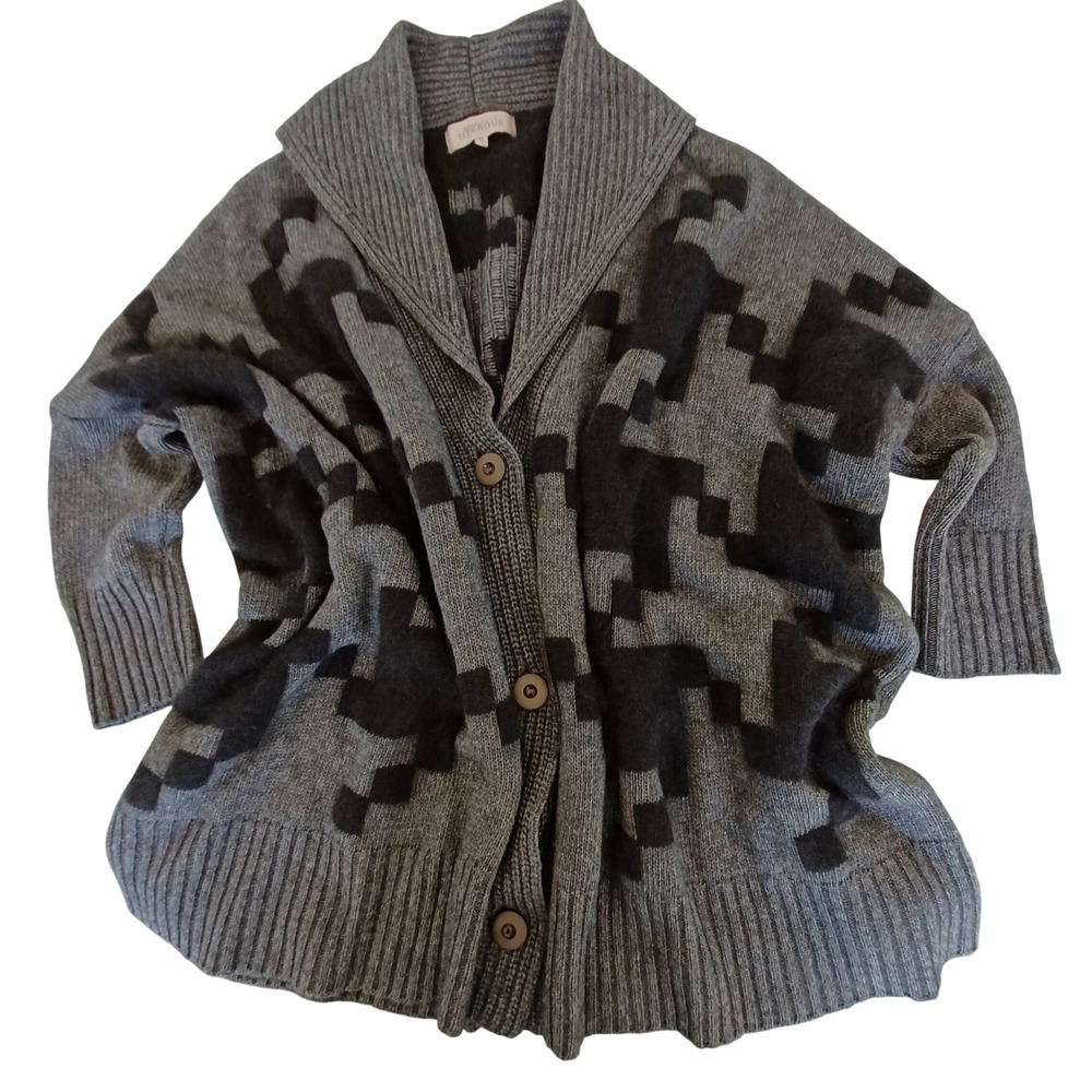 Uterque Grey Black Houndstooth Angora Wool Cashmere Oversized Cardigan Sweater S